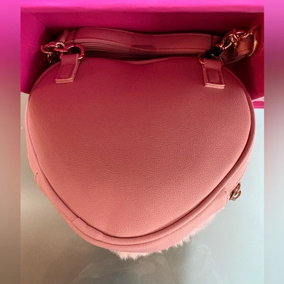 “SOLD” Juicy Couture Faux Fur Heart Crossbody Bag Taffy Pink Wallet Gift Set - Picture 7 of 11
